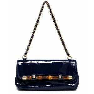 Elaine Turner Bamboo Detail Handbag Purse Chic Boho Navy/Gold Chain Strap